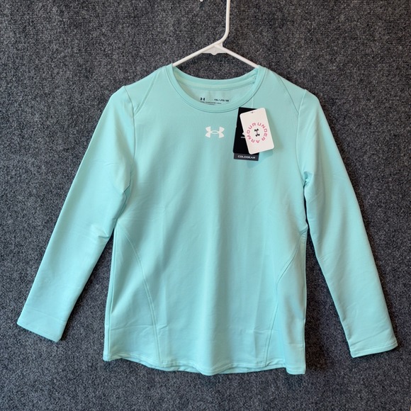 UNDER ARMOUR Girl's Fitted ColdGear Long Sleeve Crew Neck‎ Top Youth XL Teal - Picture 1 of 8